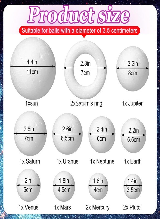 Innconee 36 Solar System Model Project Kit Include 14 Solar System Foam Balls 12 Pigment 2 Brushes DIY Polystyrene Spheres Balls for Outer Space Planet Foam Kids School Science Projects - Image 2